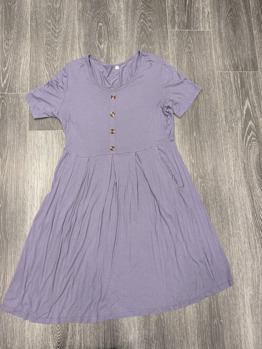 Lilac Short-Sleeve Button-Accent Knit Dress